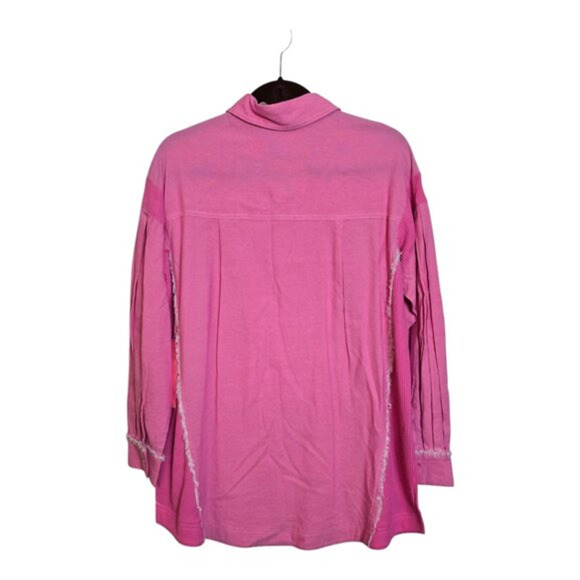 Ces Femme Fringe Waffle Knit Side Panels Shirt Womens Small Pink Denim - Picture 3 of 14